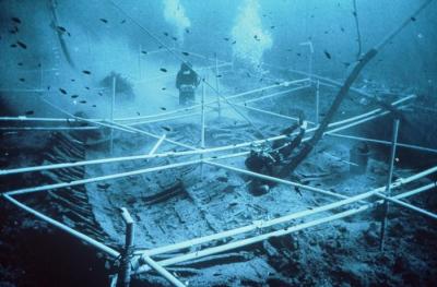 Low res kyrenia ship hull during excavation credit kyrenia ship excavation